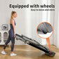 The folded treadmill moves on wheels